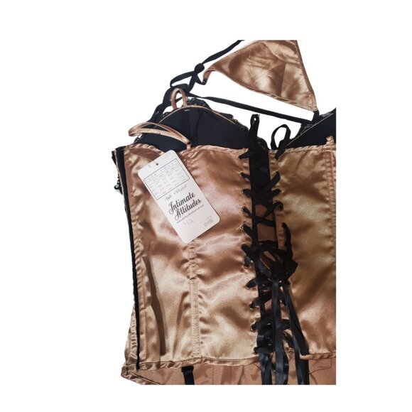 Gold Satin Bustier Corset with Black Lace & Sequins – NWT - Picture 5 of 12
